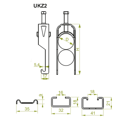 Hook cable holder, UKZ2/16-22