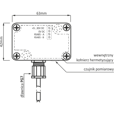 Humidity and temperature transmitter, MODBUS RTU, 9-30V, 0-100%RH,