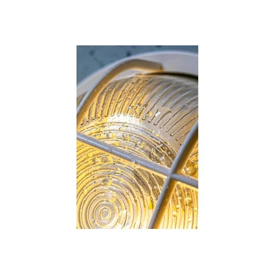 IBIZA CHANNEL LAMP, ROUND WITH GRILLE, max. 60W, E27, WHITE ABS BODY, GLASS LAMPSHADE, IP44