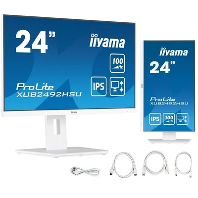 iiyama ProLite XUB2492HSU-W6 monitor 24" IPS LED 100Hz 0.4ms /HDMI DisplayPort/ USB hub FlickerFree HAS White