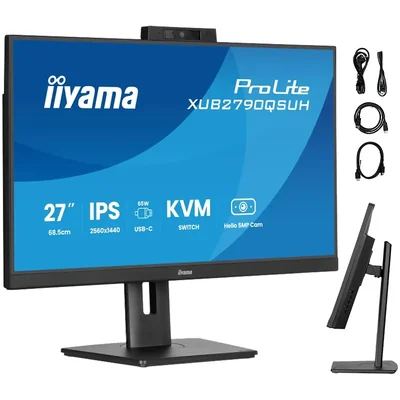 iiyama ProLite XUB2790QSUH-B2 Monitor 27" IPS QHD LED 0,4 ms 100 Hz / HDMI DP / Windows Hello Kamera und Mikrofon
