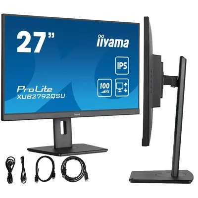 iiyama ProLite XUB2792QSU-B6 Monitor 27'' WQHD 100Hz 0.4ms IPS LED /HDMI DP Hub USB / FlickerFree BlueLightReducer