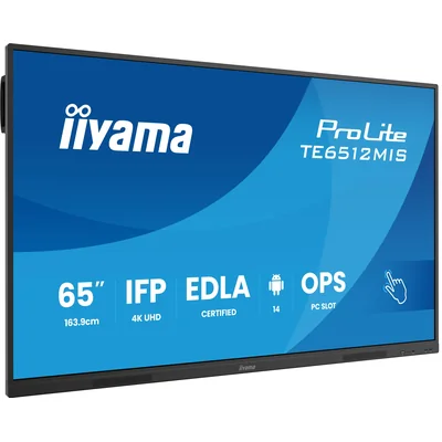 iiyama TE6512MIS-B4AG monitor interattivo 65" VA DLED 4K 8/128GB iiware13e, Android14 EDLA, WiFi6, Lan, DMS, 24/7