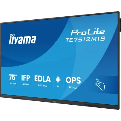 iiyama TE7512MIS-B4AG interaktiver Monitor 75" VA DLED 4K 8/128 GB iiware13e, Android14 EDLA, WiFi6, Lan, DMS, 24/7