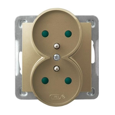 IMPRESJA Double earthed socket with shutters for current paths, golden metallic