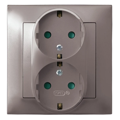 IMPRESJA Double socket outlet with earthing schko with shutters for current paths made of titanium