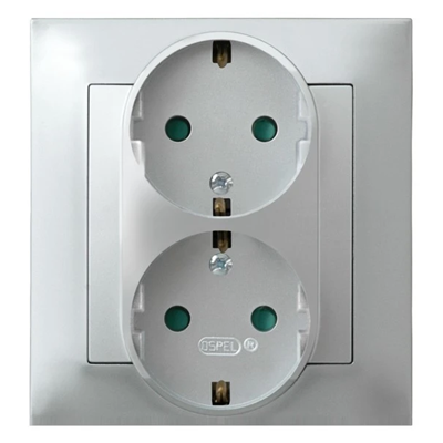 IMPRESJA Double socket-outlet with earthing schko with shutters for current paths, silver