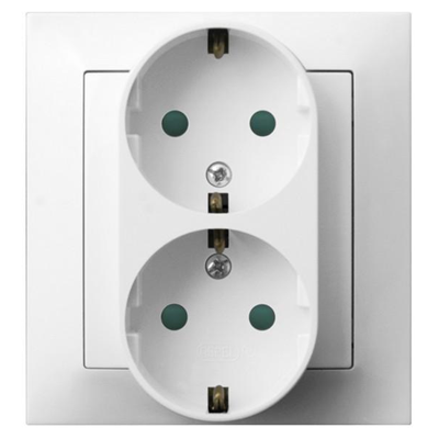 IMPRESJA Double socket-outlet with earthing schko with shutters for current paths, silver