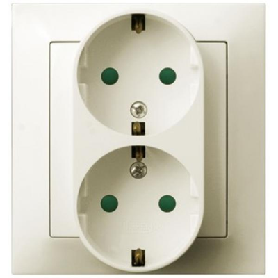 IMPRESJA Double socket outlet with earthing schuko with ecru current path shutters