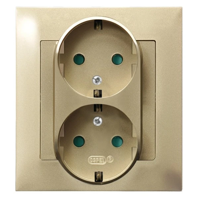 IMPRESJA Double socket outlet with grounding schko with shutters for current paths - gold metallic