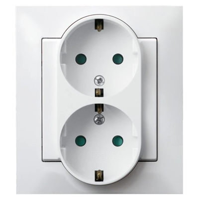 IMPRESJA Double socket-outlet with schuko earthing and white current path shutters