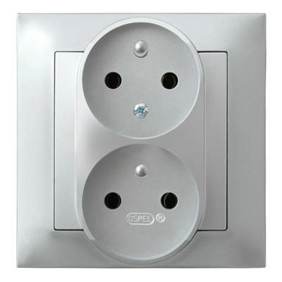 IMPRESJA Double socket with earthing and phase invariability silver