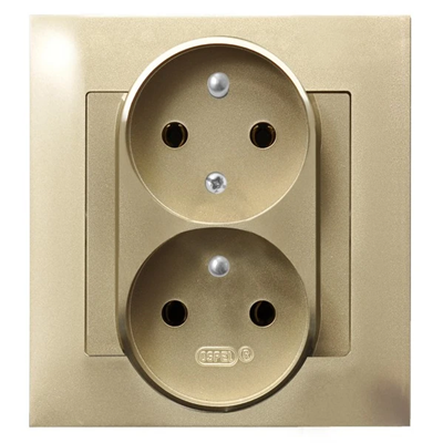 IMPRESJA Double socket with earthing and phase invariance function golden metallic