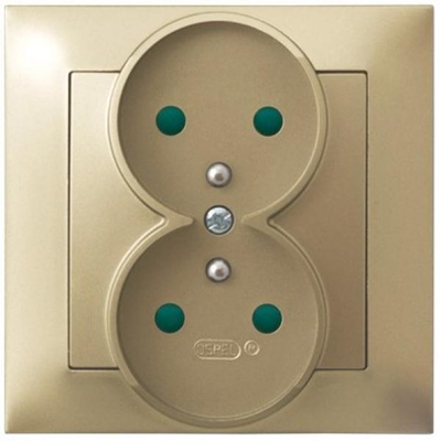 IMPRESJA Double socket with earthing and shutters for current paths - gold metallic