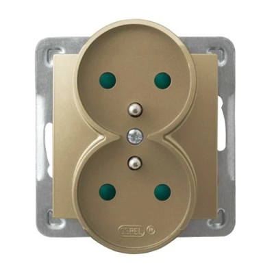 IMPRESJA Double socket with earthing and shutters for current paths - gold metallic