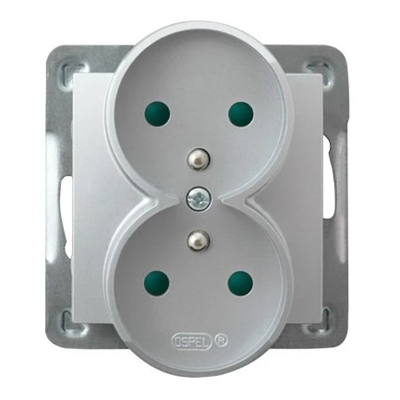 IMPRESJA Double socket with earthing and shutters for current paths, silver