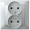 IMPRESJA Double socket with earthing and shutters for current paths, silver