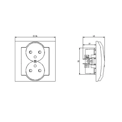 IMPRESJA Double socket with earthing and shutters for current paths, silver
