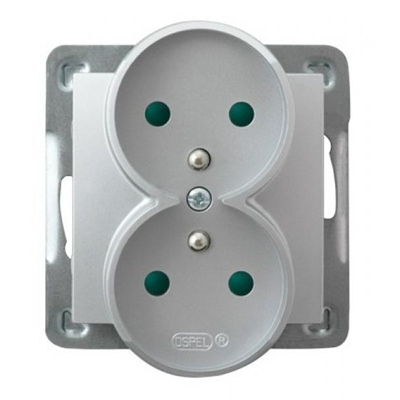 IMPRESJA Double socket with earthing and shutters for current paths, silver