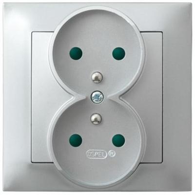 IMPRESJA Double socket with earthing and shutters for current paths, silver