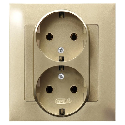 IMPRESJA Double socket with earthing Schuko gold metallic