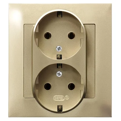 IMPRESJA Double socket with earthing Schuko gold metallic