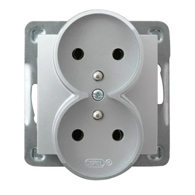 IMPRESJA Double socket with earthing silver