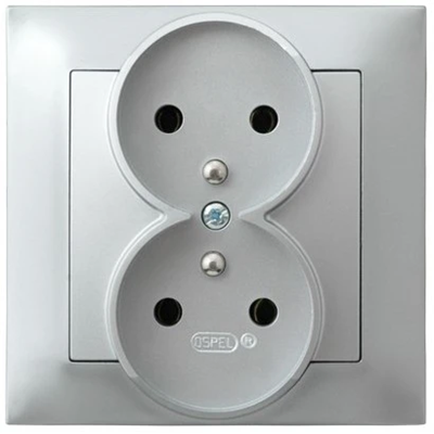 IMPRESJA Double socket with earthing silver