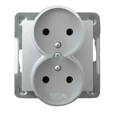 IMPRESJA Double socket with earthing silver