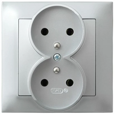 IMPRESJA Double socket with earthing silver