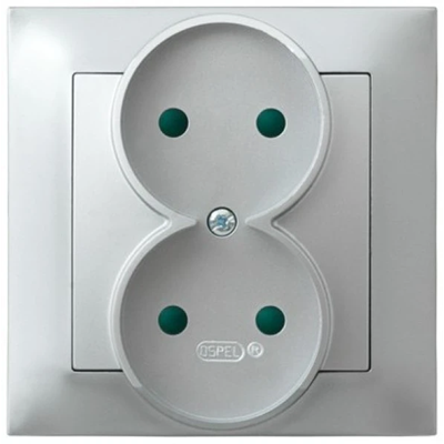 IMPRESJA Double socket with shutters for current paths, silver