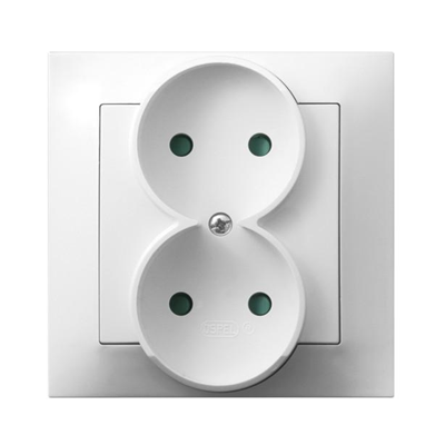 IMPRESJA Double socket with shutters for current paths, white