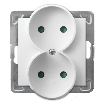 IMPRESJA Double socket with shutters for current paths, white frameless module