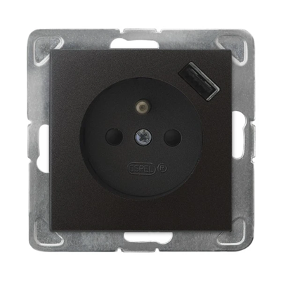 IMPRESJA Einzelsteckdose mit Erdung und Shutter für Strompfade mit USB-Ladegerät anthrazit