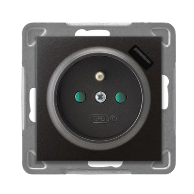 IMPRESJA Single socket outlet with earthing and shutters for current paths with USB charger anthracite