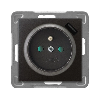 IMPRESJA Single socket outlet with earthing and shutters for current paths with USB charger anthracite