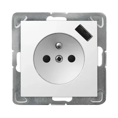 IMPRESJA Single socket outlet with earthing and shutters for current paths with USB charger white