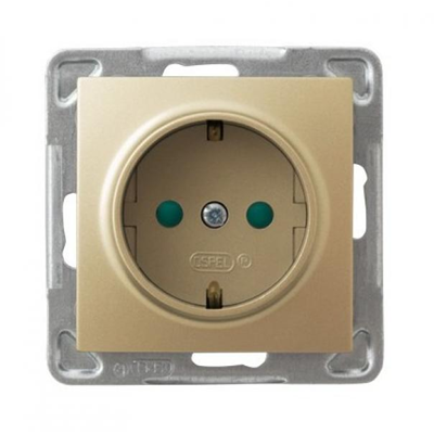 IMPRESJA Single socket outlet with earthing schuko with shutters for current paths - gold metallic