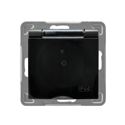 IMPRESJA Socket splash-proof with grounding IP-44, anthracite, without frame, transparent lid.