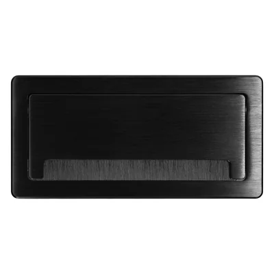 In die Arbeitsplatte eingelassene Möbelsteckdose mit flach gefräster Kante, Staubschutzbürste und 1,5 m Kabel, 2x2P+Z (französisch), 2xUSB (Typ A+C; 3,6 A), 2xNET, schwarz