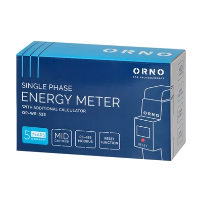 Indicateur de consommation électrique monophasé, 80 A, MID, indicateur supplémentaire, sortie impulsionnelle, bouton RESET, 2 modules, DIN TH-35 mm