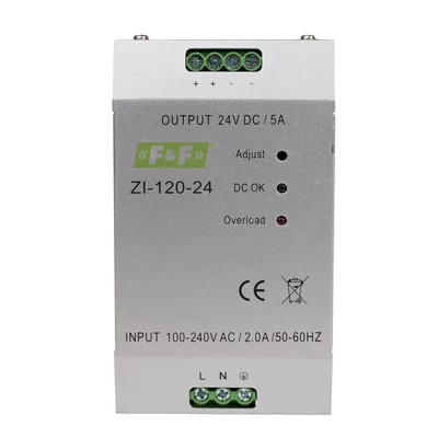Industrial impulse power supply. input 90-264V AC/120-370V DC P=120W voltage out 24VDC