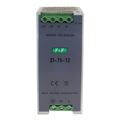 Industrial impulse power supply. input 90÷264V AC/120÷370V DC P=75W voltage out 12V DC