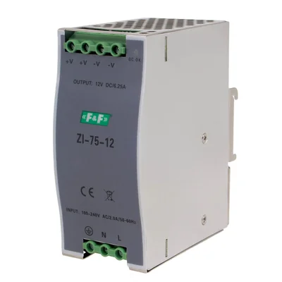 Industrial impulse power supply. input 90÷264V AC/120÷370V DC P=75W voltage out 12V DC