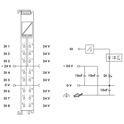 Ingresso digitale a 8 canali; 24 V CC; 3 ms; connessione a 2 fili; XTR