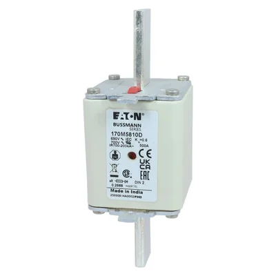 Insert de fusible à action rapide 170M5810D, 500 A, 690 V CA, DIN 2, aR, DIN, IEC, double indicateur, poignées non isolées