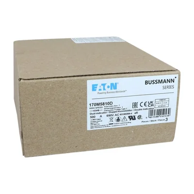 Insert de fusible à action rapide 170M5810D, 500 A, 690 V CA, DIN 2, aR, DIN, IEC, double indicateur, poignées non isolées