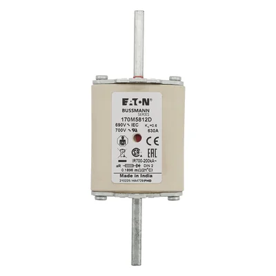 Insert de fusible à action rapide 170M5812D, 630 A, 690 V CA, DIN 2, aR, DIN, IEC, double indicateur, poignées non isolées