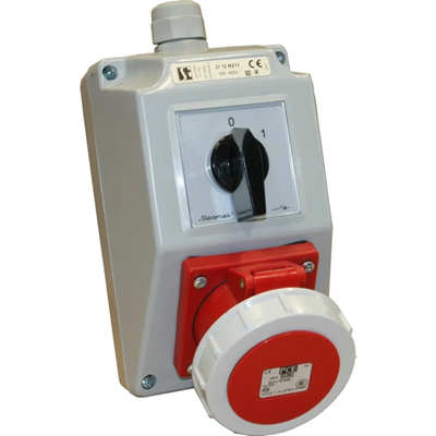 Installation kit with 32A socket, 0-1 5-pole switch disconnector IP67 red