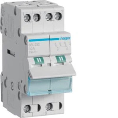 Installation modulaire interrupteur I-II point commun par le bas 2P 32A